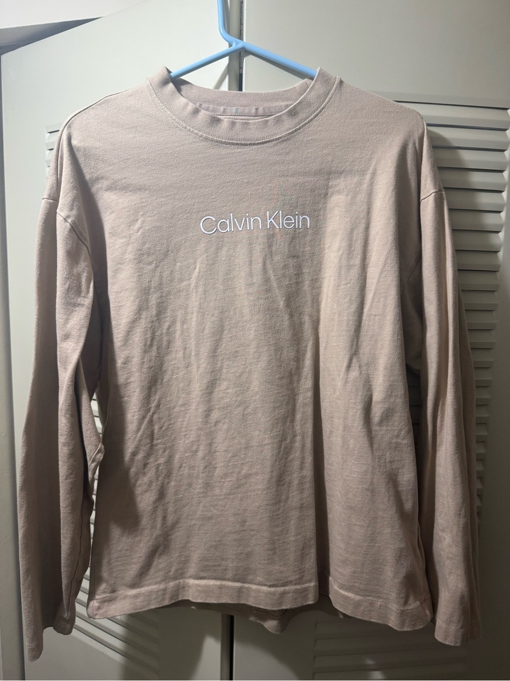 Calvin Klein Men's Long Sleeve Logo Tee in Light Beige
